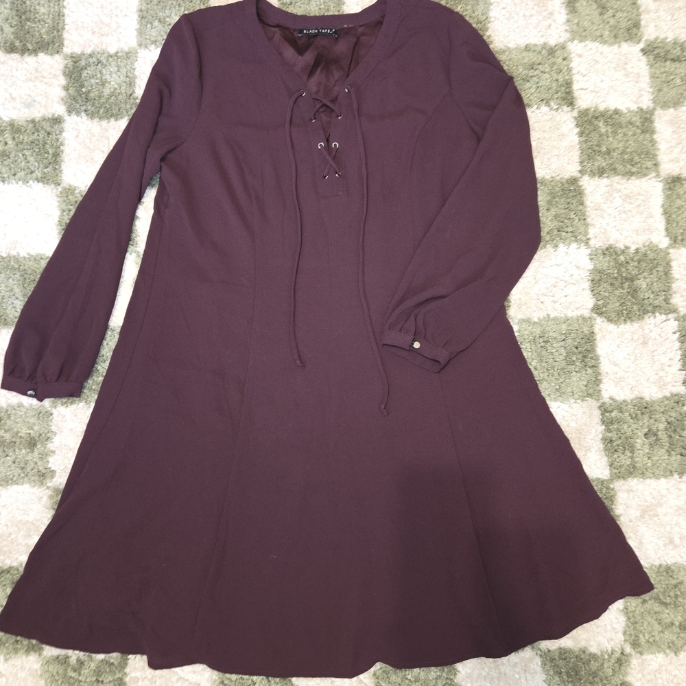 Black Tape_ Rich Burgundy Long Sleeve Dress